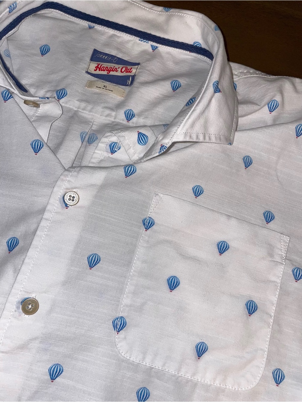 johnnie-O White Button-Down Shirt with Blue Hot Air Balloon Print